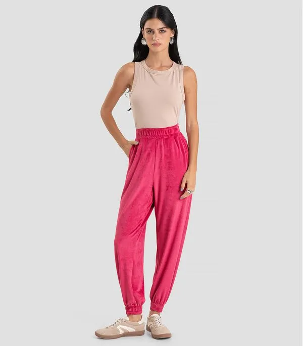 Calça Feminina Jogger Veludo Cotelê Dianna Vermelho G