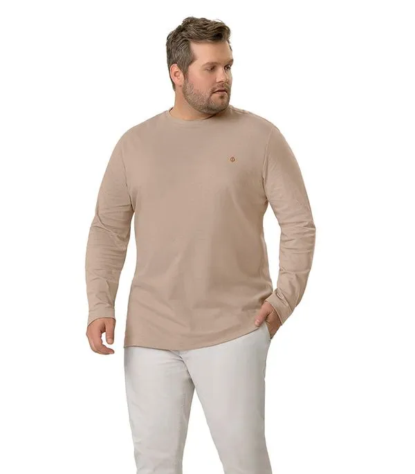 Camiseta Masculina Plus Size Manga Longa Diametro Marrom Plus G1