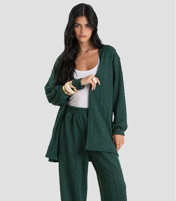 Cardigan Feminino em Malha Tricot Rustic Dianna Verde PP