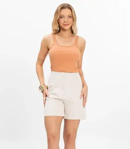 Shorts Feminino Alfaiataria Cós Reto Renaluci Bege G