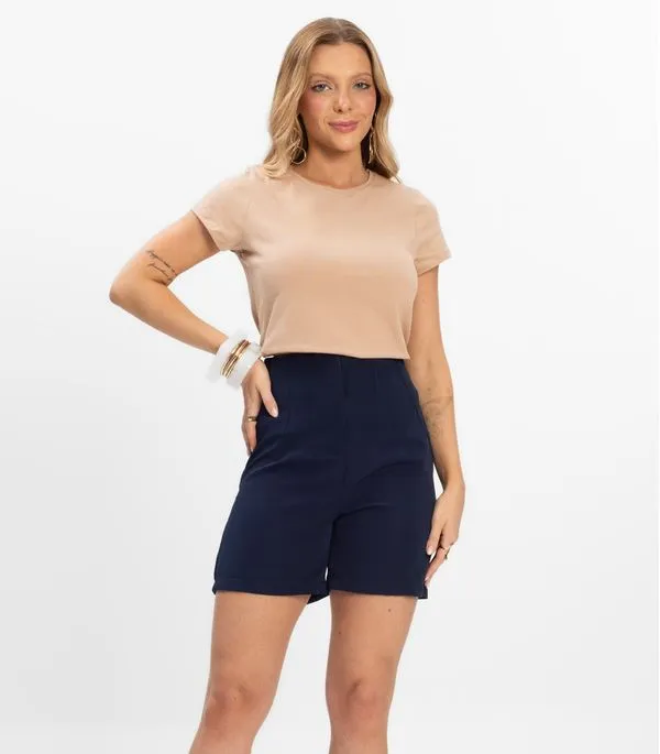 Shorts Feminino Alfaiataria Cós Reto Renaluci Azul M