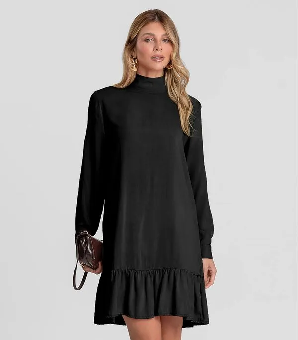 Vestido Curto Feminino Gola Dupla Dianna Preto G