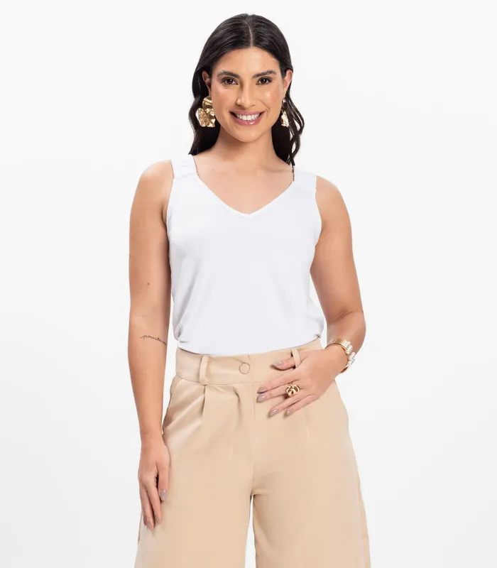 Regata Alça Franzida Feminino Rovitex Branco