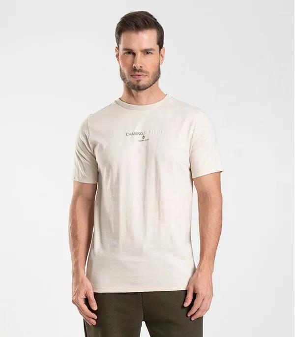Camiseta Masculina Com Estampa Localizada Diametro Bege G