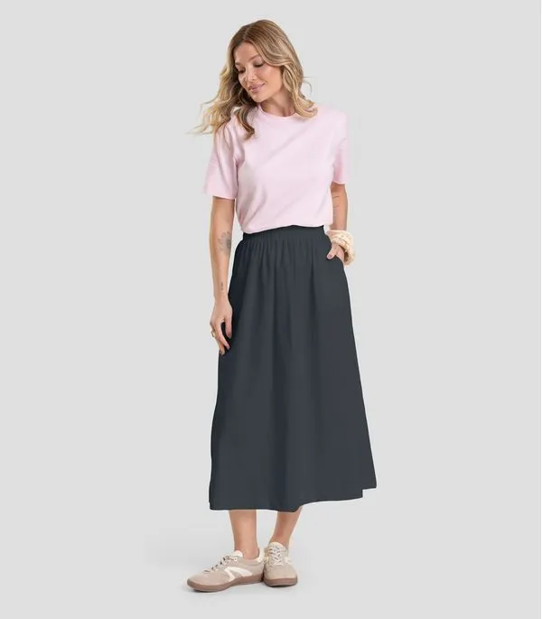 Saia Midi Feminina em Sarja Dianna Cinza PP