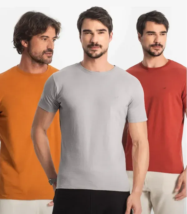 Kit 3 Camisetas Masculinas Básicas Select Sortidas G