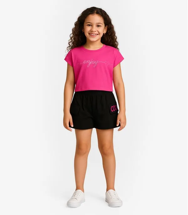 Conjunto Infantil Blusa Com Shorts Rovi Kids Rosa 10