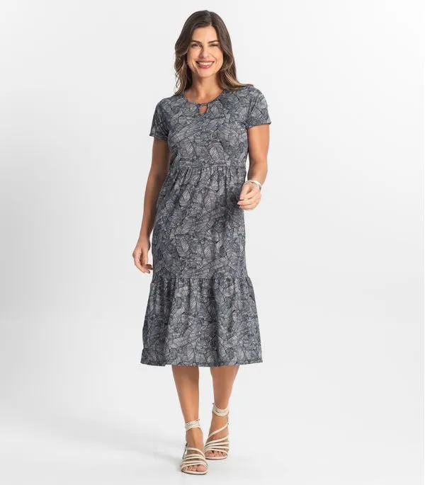 Vestido Midi Feminino Estampado Helanca Select Cinza GG