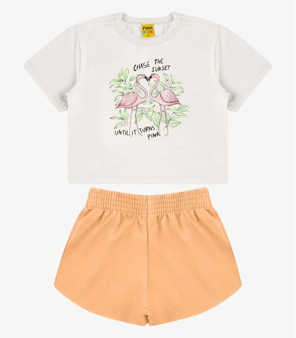 Conjunto Blusa com Shorts Meia Malha Rovi Kids Bege 12