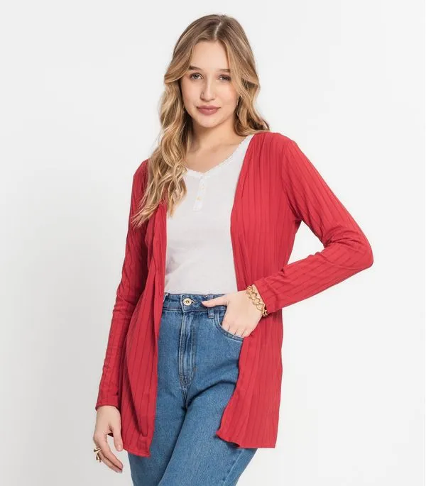 Cardigan Feminino Canelado Infinita Cor Vermelho M