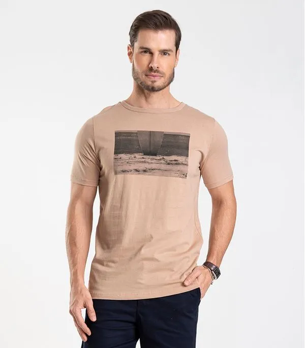 Camiseta Masculina Meia Malha Diametro Marrom G