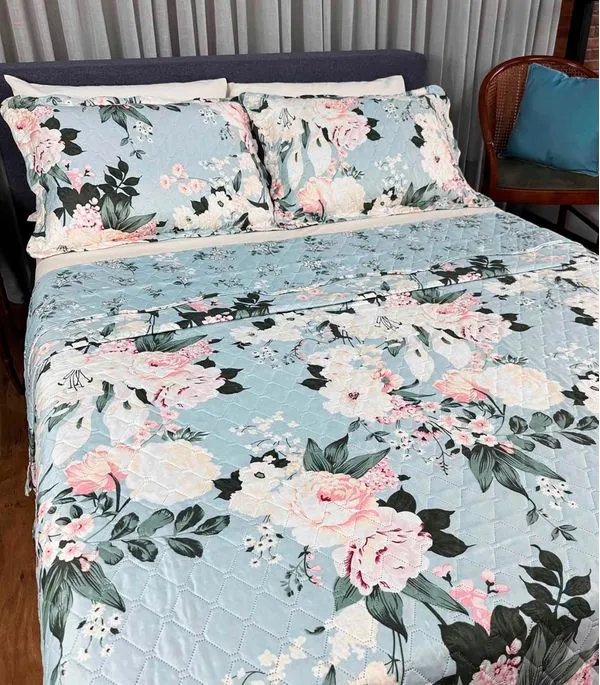 Cobreleito Queen Estampado Dupla Face Lepper Azul UN