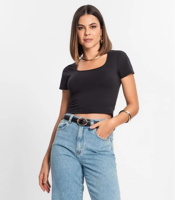 Blusa Cropped Feminina Rovitex Preto GG