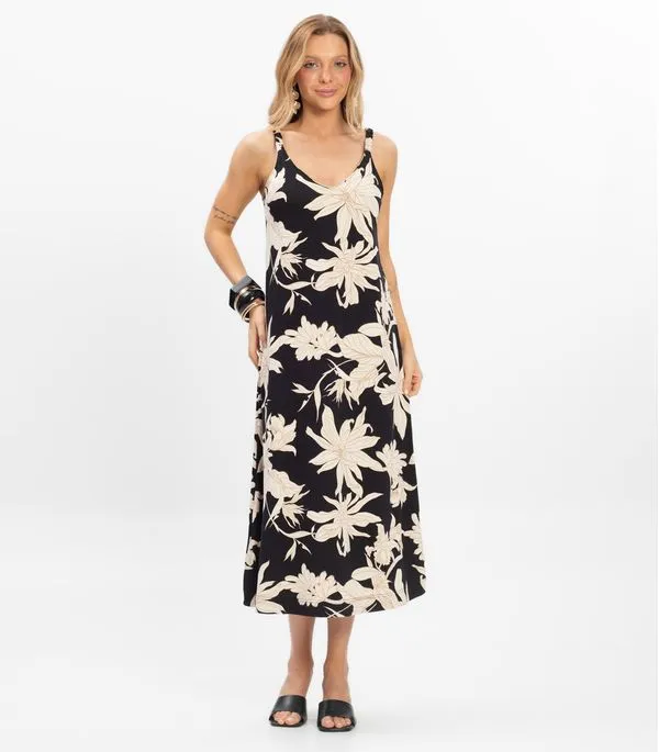 Vestido Super Midi Feminino Visco Maquinetada Preto G
