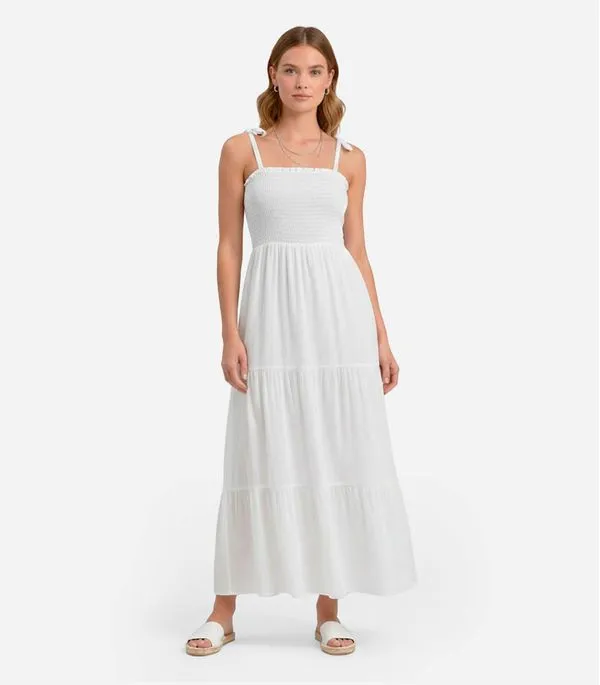 Vestido Longo Feminino De Lastex Duna Liso Select Branco M
