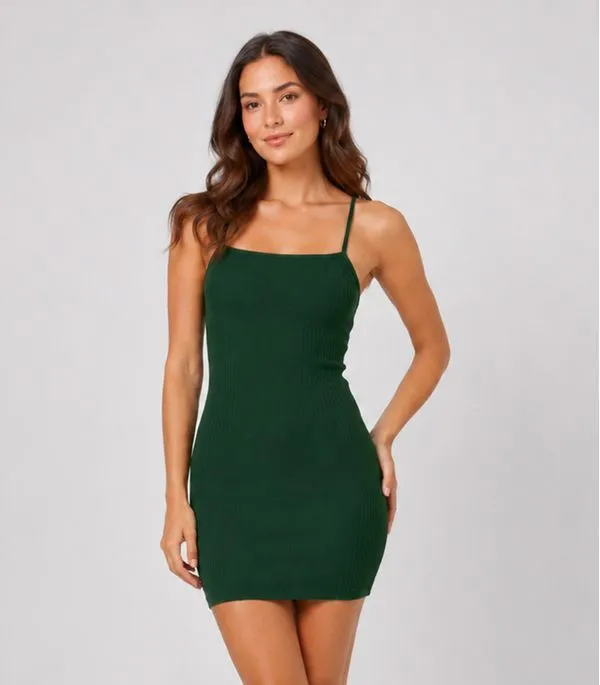 Vestido Canelado De Alça Select Verde GG
