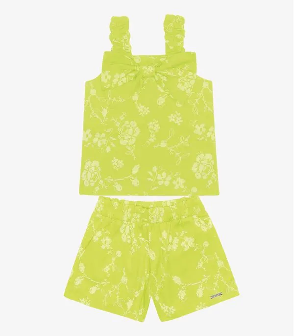 Conjunto Blusa E Shorts Popeline Floral Trick Nick Verde 10