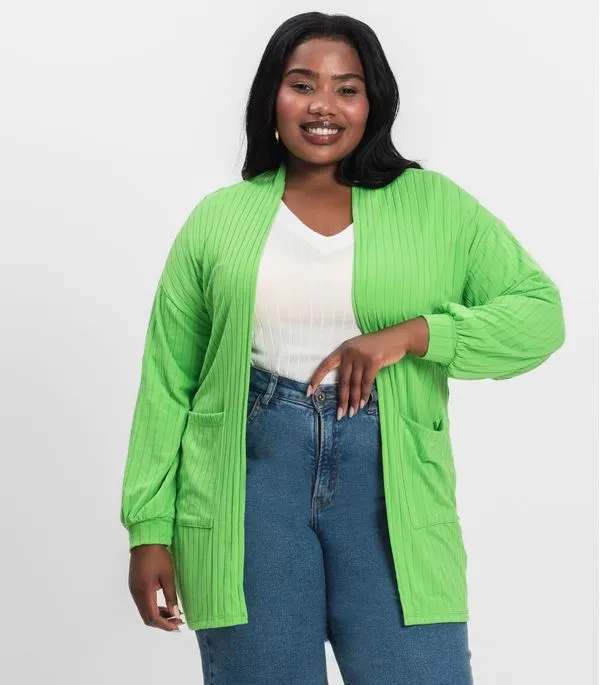 Cardigan Feminino Pluz Size Infinita Cor Verde Plus G1