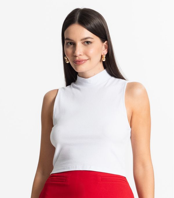 Regata Com Gola Alta Ribana Algodão Básica Select Branco G