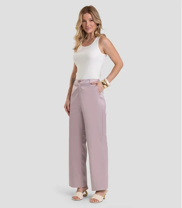 Calça Feminina Pantalona em Tecido Plano Dianna Cinza PP