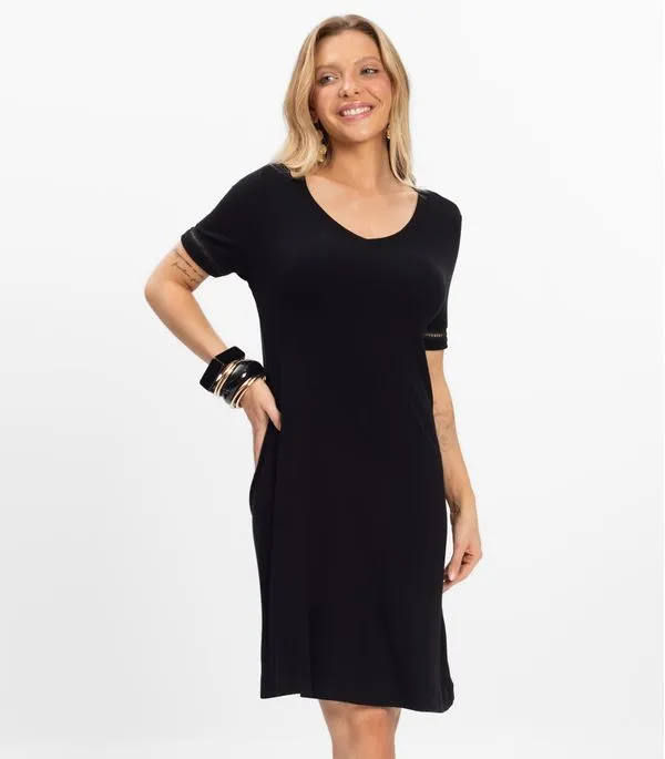 Vestido Curto Feminino Ribana de Viscose Rovitex Preto G