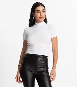 Blusa Feminina Canelada Viscose Manga Curta Select Branco M