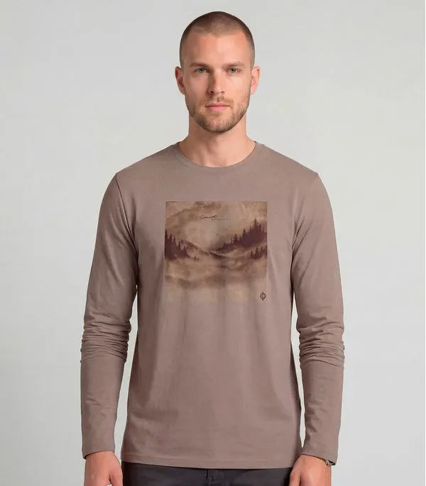 Camiseta Manga Longa Com Estampa Diametro Marrom G