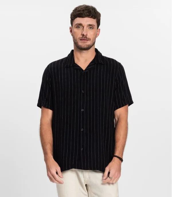 Camisa Masculina em Linho Diametro Preto P