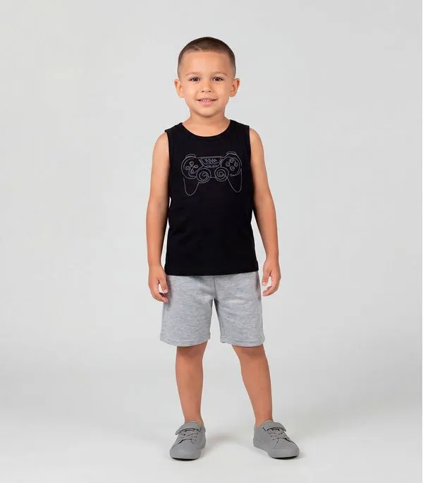 Conjunto Infantil Regata Machão Com Estampa Preto 10