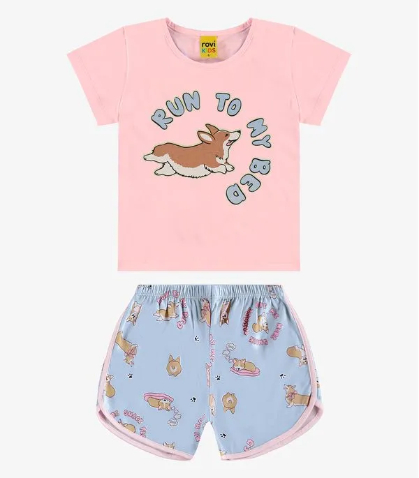 Pijama Infantil Menina Meia Malha Rovi Kids Azul 4