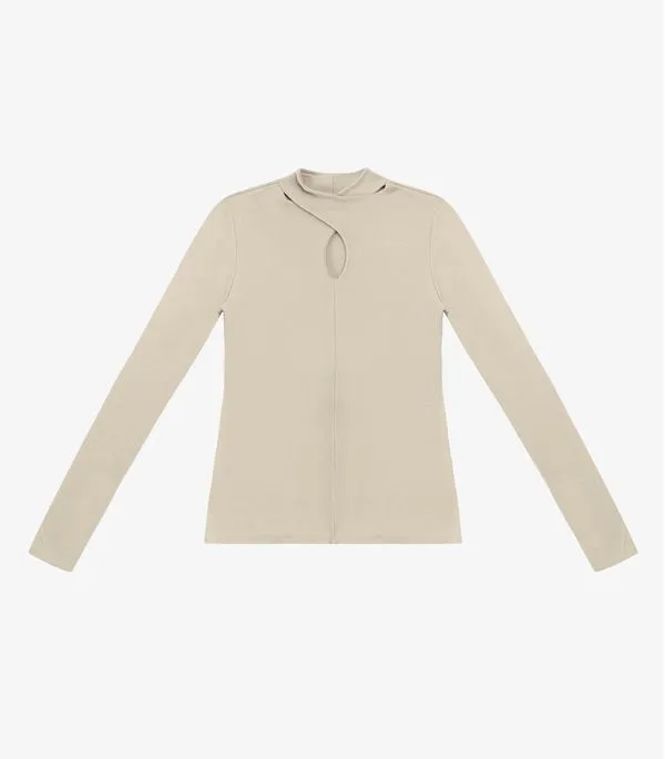 Blusa Feminina Manga Longa Em Ribana Rovitex Bege GG
