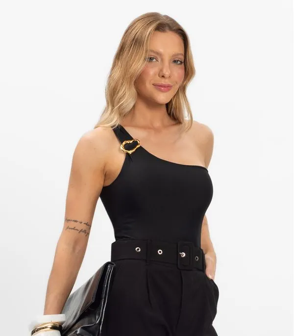 Body Feminino Um Ombro Só Com Detalhe Select Preto M