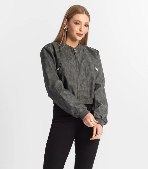 Jaqueta Feminina Bomber PU Hansez Cinza GG