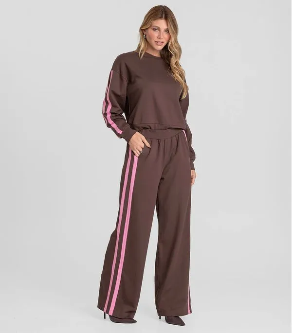 Calça Feminina Pantalona em Molecotton Dianna Marrom PP