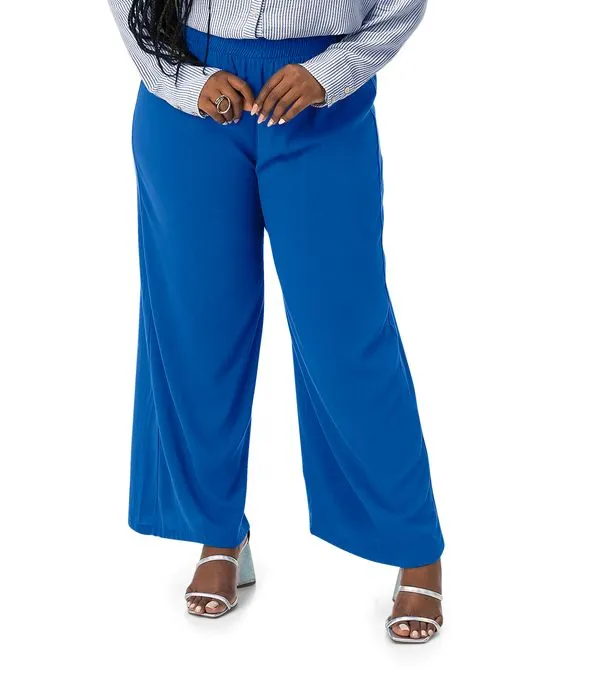 Calça Feminina Plus Size Em Viscose Secret Glam Azul Plus G1