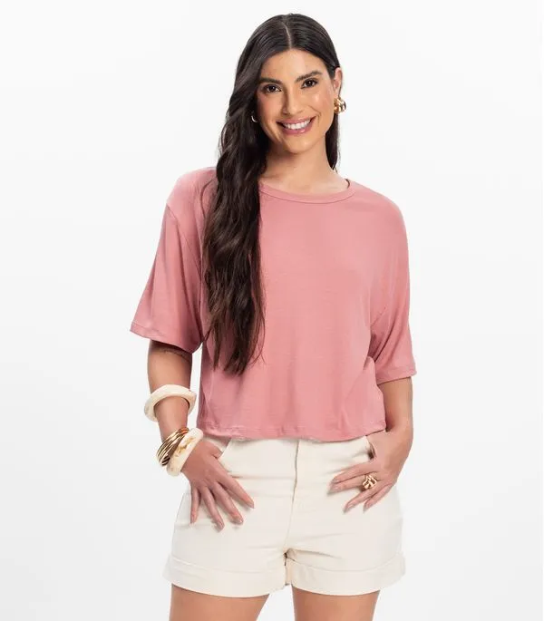 T- Shirt Feminina Canelada Infinita Cor Rosa G