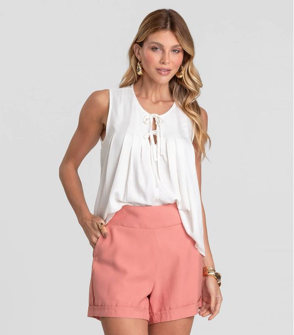 Shorts Feminino Cós Largo Em Alfaiataria Dianna Rosa PP