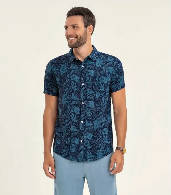 Camisa Masculina Manga Curta Diametro Azul G
