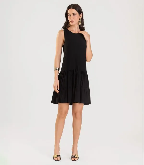 Vestido Curto Feminino De Babados Dianna Preto G