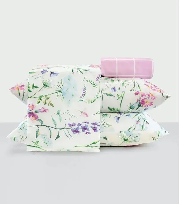 Jogo De Cama Queen Floral 200 Fios Lar e Lazer Bege UN