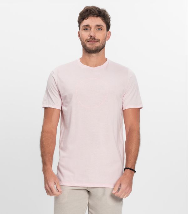 Camiseta Masculina Manga Curta Meia Malha Diametro Rosa GG