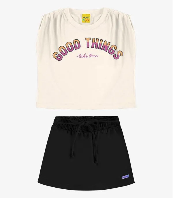 Conjunto Infantil Blusa Com Shorts Saia Rovi Kids Bege 14