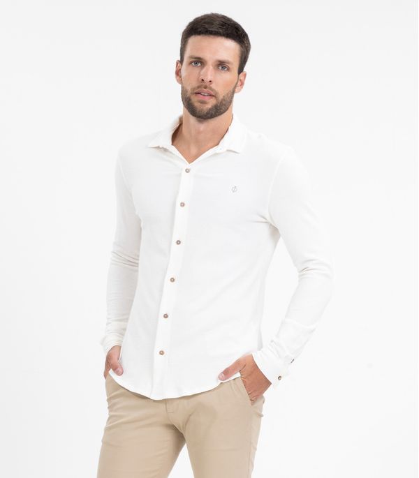 Camisa Masculina Manga Longa Moletinho Diametro Bege P