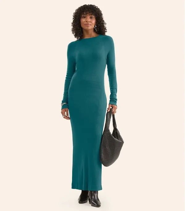 Vestido Midi Feminino Manga Longa Ribana Rovitex Verde M