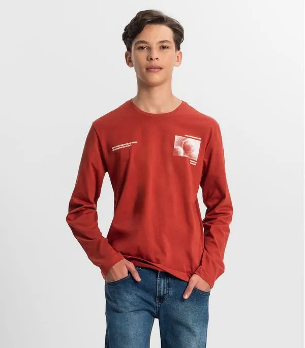 Camiseta Juvenil Menino Manga Longa Minty Vermelho 14