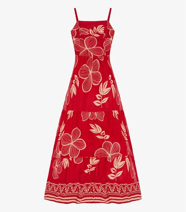 Vestido Longo Feminino Lastex Estampado Select Vermelho P