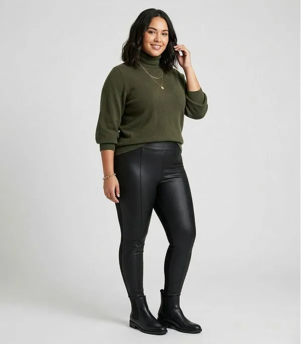 Legging Feminina Plus Size Em Courino Secret Glam Preto Plus G4