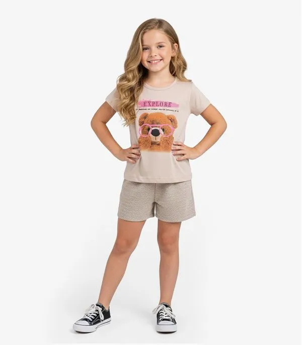 Conjunto Infantil Curto Verão Menina Select Marrom 6