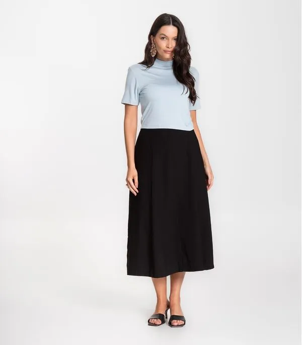 Saia Midi Feminina Evase Marrante Renaluci Preto P