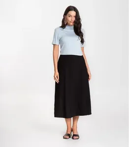 Saia Midi Feminina Evase Marrante Renaluci Preto GG